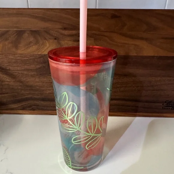 Starbucks Coral Floral Cold Cup Glass Tumbler from the Spring 2020 collection - Picture 3 of 5
